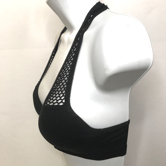 Victorias Secret PINK Sports Bra Size Small Black Fishnet Padded Cups Rave Psy - Picture 6 of 13